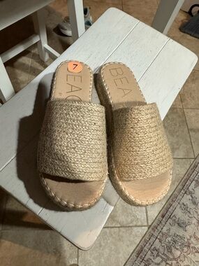 Natural Woven Slide Sandals - Neutral Beige